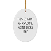 Funny Agent Gifts from Men for Awesome Agents - This Is What An Awesome Agent Looks Like Oval Ornament, Christmas Unique Gifts - Image 1